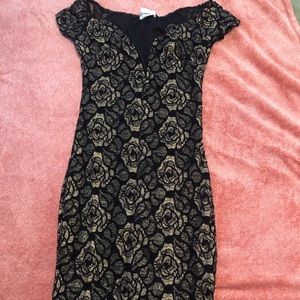 Gold and black lace design dress